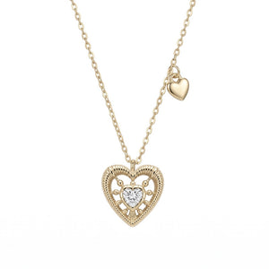 Vintage Textured Heart CZ Pendant Necklace