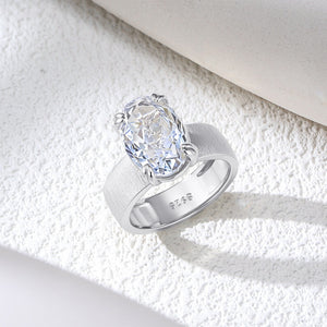 Minimalist Oval Solitaire Stone Wide Band Ring