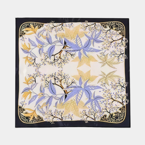 Silk Botanical Floral Leaf Print Square Scarf