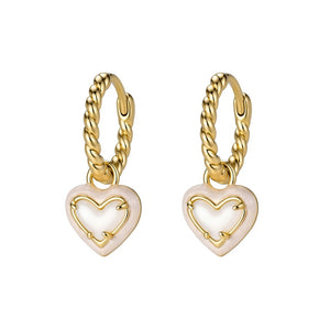 White Heart Drop Twisted Rope Hoop Earrings