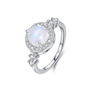 Dainty Round Moonstone Pave Halo Band Ring