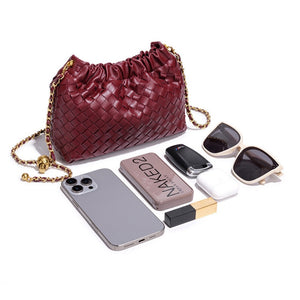 Woven Leather Cloud Drawstring Handbag
