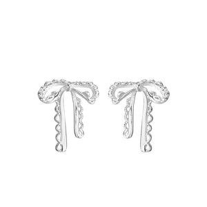 Vintage Lace Ribbon Bow Screw Stud Earrings