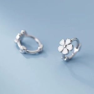 Minimalist White Enamel Floral Hoop Earrings