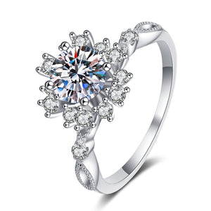 Dainty Moissanite Flower Engagement Band Ring