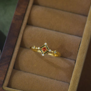 Retro Red CZ Enamel Rhombus Stackable Ring