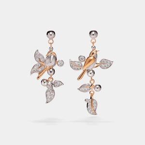 Mismatch Bird Leaf Statement Drop Earrings