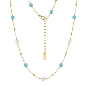 Boho Turquoise Pearl Bead Station Necklace