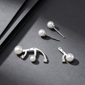 Asymmetric Pearl Crystal Ear Jacket Earrings