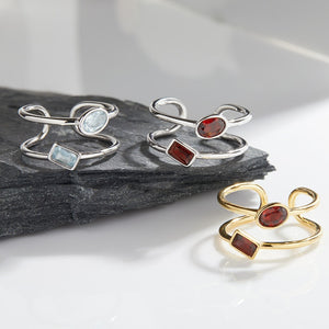 Geometric Shape Gemstone Double Open Ring