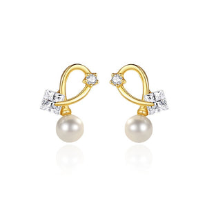 Princess CZ Pearl Curved Loop Stud Earrings