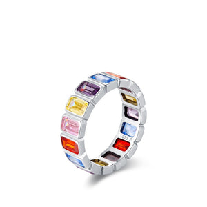 Rainbow Stone Emerald Cut Eternity Band Ring