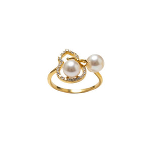 Dainty Gourd Bow Knot Pearl Open Band Ring