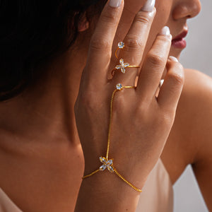 Four-Petal Flower CZ Hand Chain Bracelet
