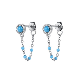 Turquoise Beaded Dangle Chain Stud Earrings