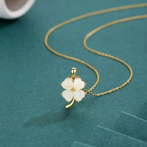 Hetian Jade Four-Leaf Clover Charm Necklace