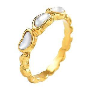 Triple Mother Of Pearl Heart Carved Band Ring