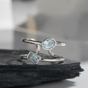 Geometric Shape Gemstone Double Open Ring