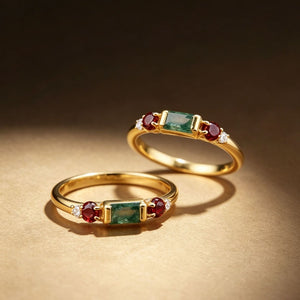 Dainty Moss Agate Red Multi-Stone Band Ring
