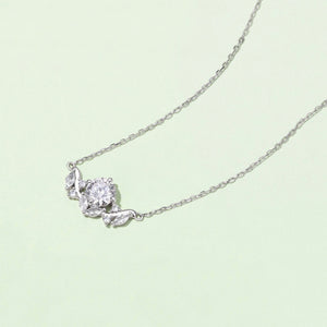 Round Moissanite Multi Leaf Charm Necklace