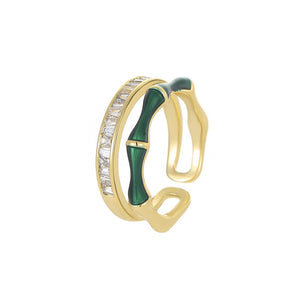 Enamel Bamboo Joint CZ Layered Open Ring