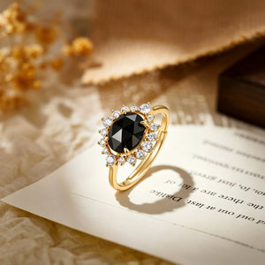 Black Onyx Crystal Halo Adjustable Open Ring