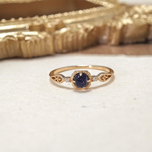 Vintage Blue Sandstone CZ Filigree Band Ring