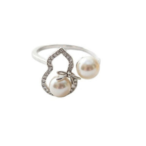 Dainty Gourd Bow Knot Pearl Open Band Ring