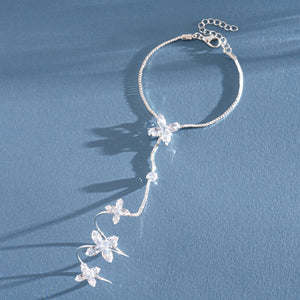 Four-Petal Flower CZ Hand Chain Bracelet