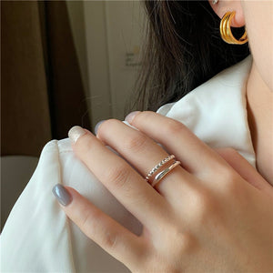 Double Layer Beaded Adjustable Open Ring