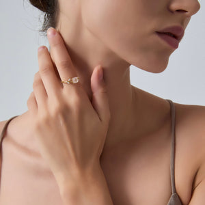 Rose Quartz Leaf Stacking Statement Ring