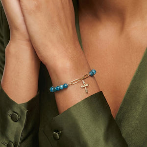Half Blue Apatite Pearl Cross Charm Bracelet