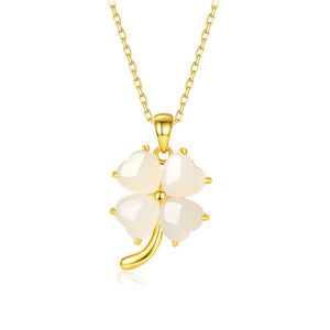Hetian Jade Four-Leaf Clover Charm Necklace