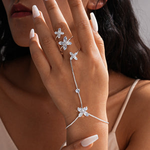 Four-Petal Flower CZ Hand Chain Bracelet