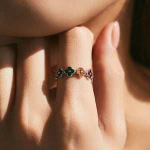 Rainbow Stone Clover Floral Eternity Band Ring