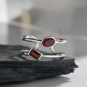 Geometric Shape Gemstone Double Open Ring
