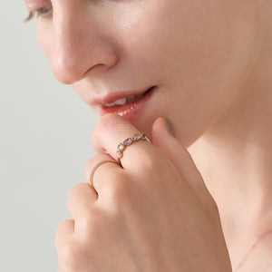 Colorful Multi Shape Five Gemstone Band Ring