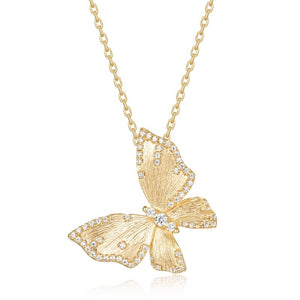 Textured Butterfly Pave CZ Pendant Necklace