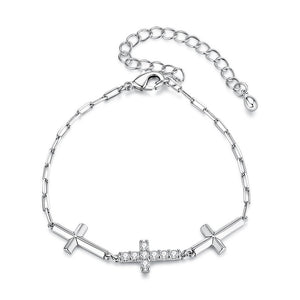 Elegant Triple Cross Pave CZ Charm Bracelet