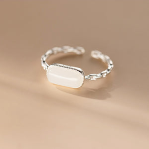 White Jade Hollow Band Stacking Open Ring