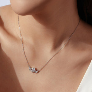 Round Moissanite Multi Leaf Charm Necklace