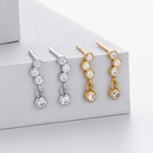 Graduated Bezel CZ Linear Drop Stud Earrings