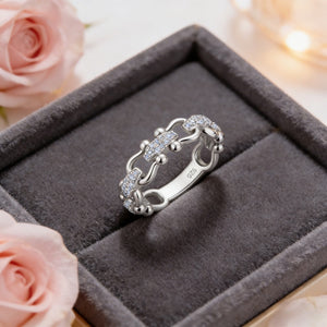 Pave Moissanite Equestrian Chain Stacking Ring