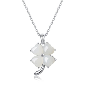 Hetian Jade Four-Leaf Clover Charm Necklace