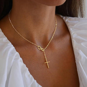 Classic Infinity Cross Charm Lariat Y Necklace