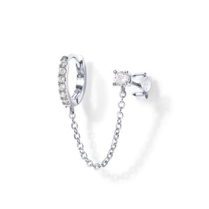 Dainty Hoop Stud Chain Dual Piercing Earrings