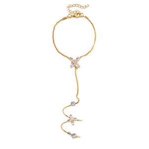Four-Petal Flower CZ Hand Chain Bracelet