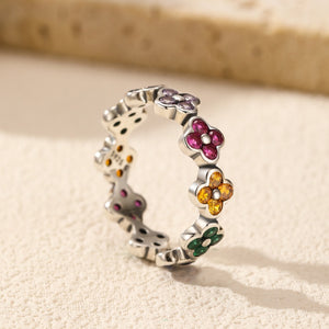 Rainbow Stone Clover Floral Eternity Band Ring