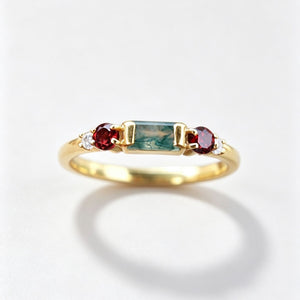 Dainty Moss Agate Red Multi-Stone Band Ring