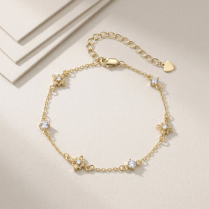 Elegant Iris Flower CZ Charm Station Bracelet